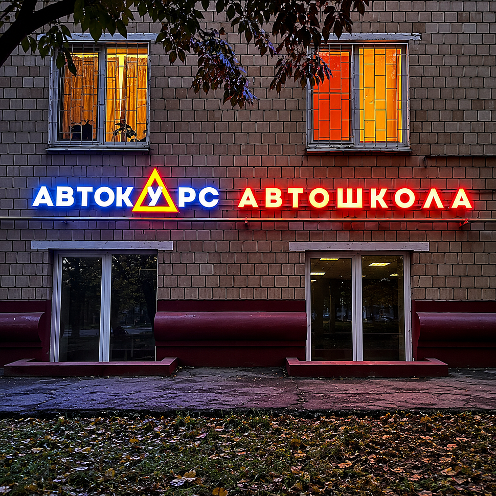 Наше портфолио - Световая вывеска для автошколы "Автокурс"